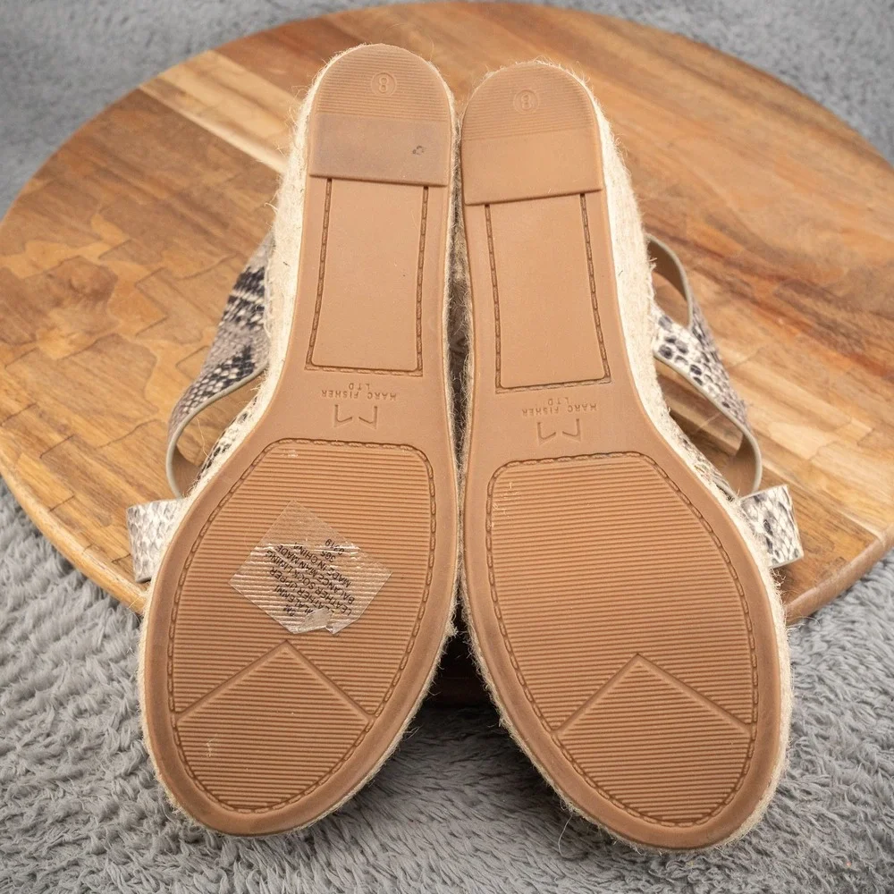 Marc Fisher Size 8 Mlalenni Leather Platform‎ Wedge Snake Print Espadrille